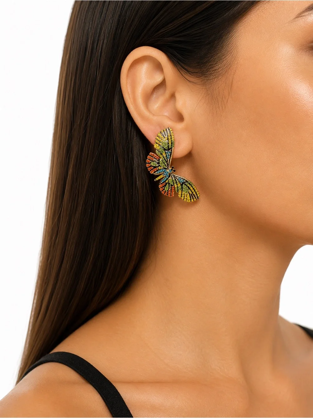 Zara Multicolor Crystal Butterfly Wing Earrings - Yellow, Green, Blue, Orange